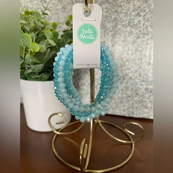 Jolli Molli Brand Of 7 Light Blue Stackable Stretch Bracelets. NWT - Picture 1 of 4